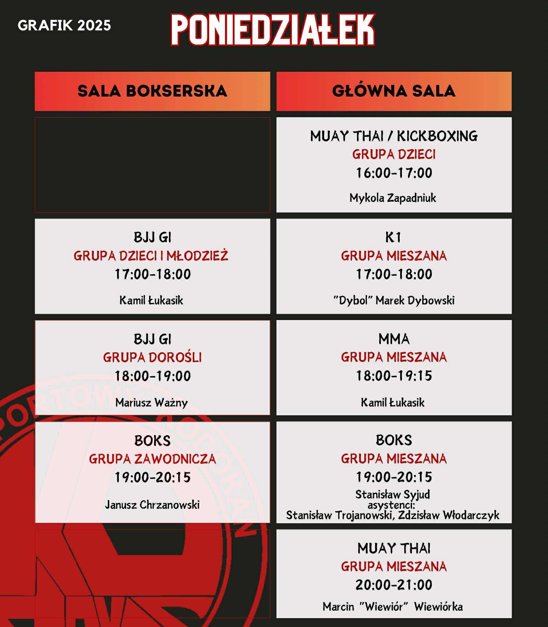 grafik poniedziałek